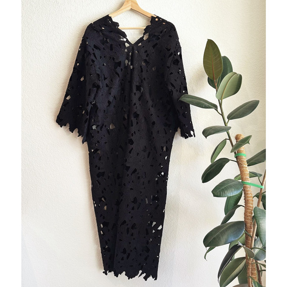 Anthropologie Floral Eyelet Kaftan Dress OS Sheer Bell Sleeve Beachy Resort Boho - Picture 4 of 10